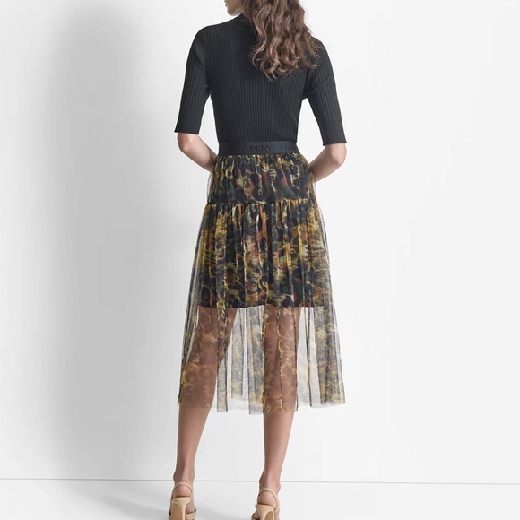 DKNY Animal Print Tulle Overlay Midi Skirt Medium - Picture 9 of 16